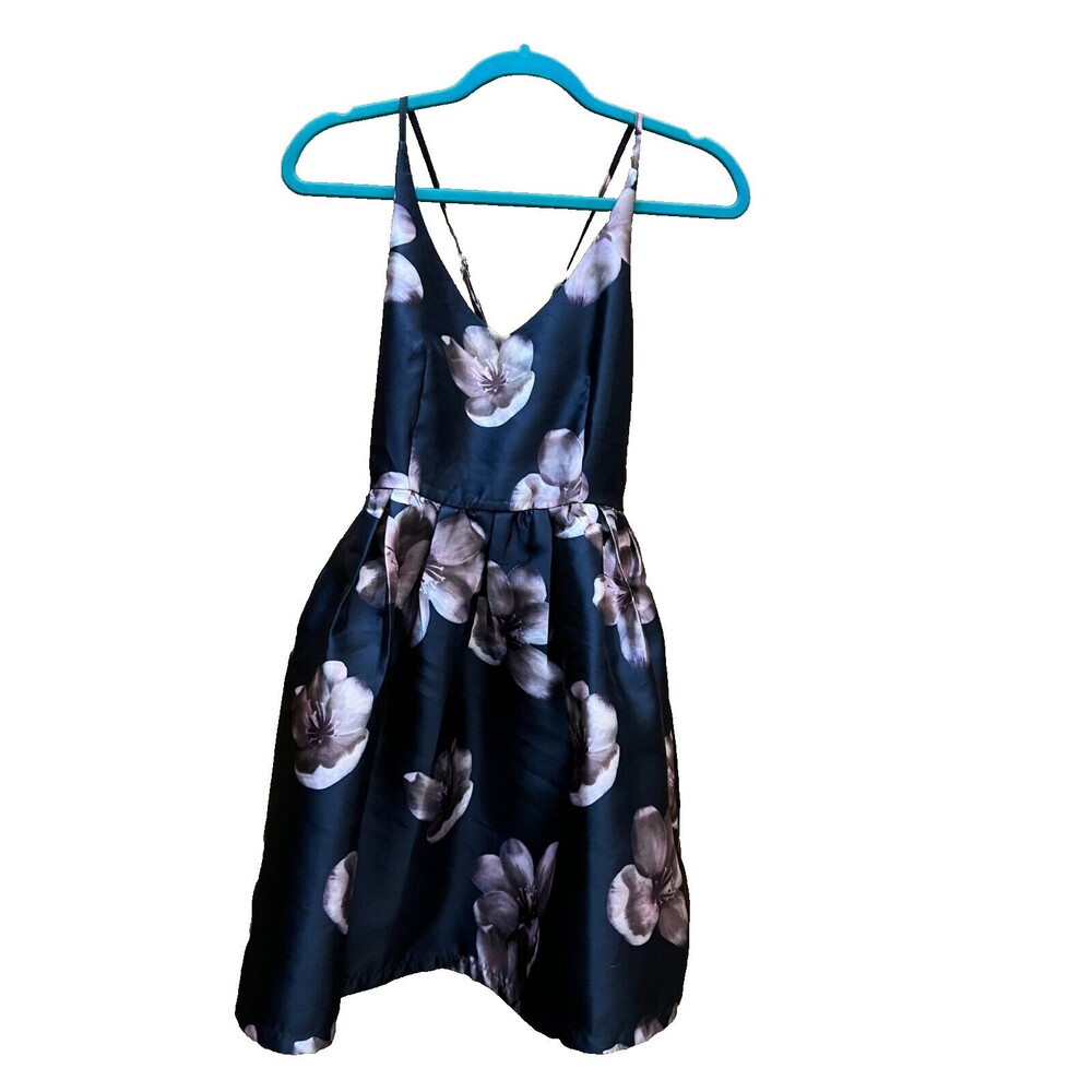 L'ATISTE small dress party spaghetti strap backless Flare Navy Blue flora dance